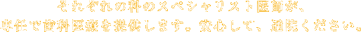 それぞれの科のスペシャリスト医師が、専任で歯科医療を提供します。安心して、通院ください。